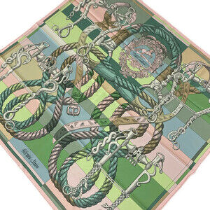 Hermes Carre 90 Green Light Pink Multi #320227H72B